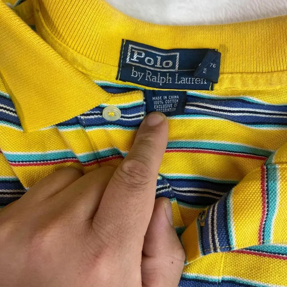 Polo Ralph Lauren Mesh Polo Shirt Men's Size 2XL Yellow Striped‎ - Picture 4 of 6